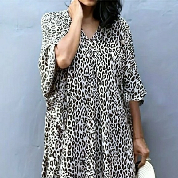 Kaftan Leopard Dress Maxi Cover Up Animal Print NEW 🦋 LAST 1 - Picture 5 of 11